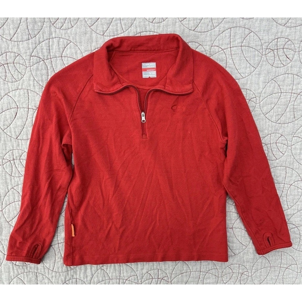 Icebreaker Baselayer Red Merino Wool Half Zip / Kids' 9-10